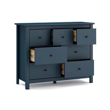 Misti Kommode aus blauem Massivholz 110x40x820H - 7 Schubladen, Design und Organisation