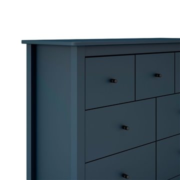 Misti Kommode aus blauem Massivholz 110x40x820H - 7 Schubladen, Design und Organisation