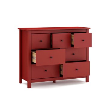 Misti Kommode aus burgunderrotem Massivholz 110x40x820H - 7 Schubladen, Design und Organisation
