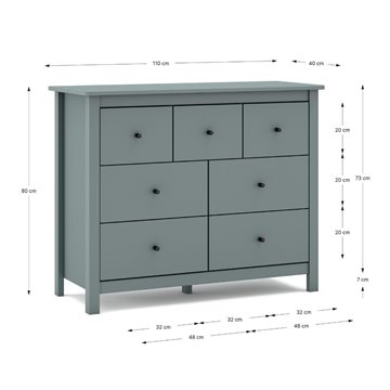 Misti khaki grün Massivholz Kommode 110x40x820H - 7 Schubladen, Design und Organisation