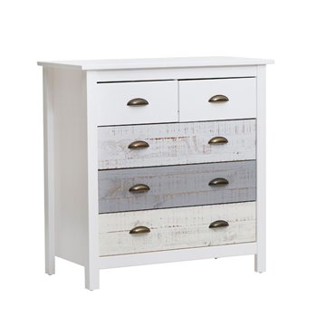 Romantica 79x40x80H Grau und Creme Massivholz Kommode - Natürliche Eleganz mit 5 Schubladen