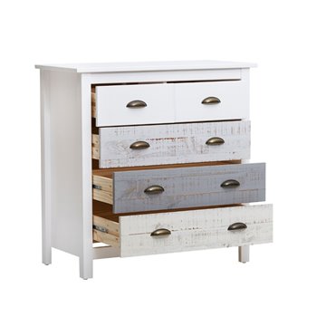 Romantica 79x40x80H Grau und Creme Massivholz Kommode - Natürliche Eleganz mit 5 Schubladen