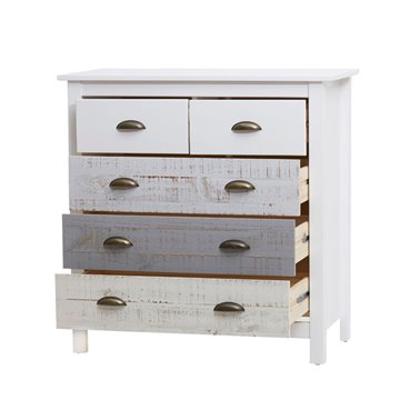 Romantica 79x40x80H Grau und Creme Massivholz Kommode - Natürliche Eleganz mit 5 Schubladen