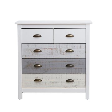 Romantica 79x40x80H Grau und Creme Massivholz Kommode - Natürliche Eleganz mit 5 Schubladen