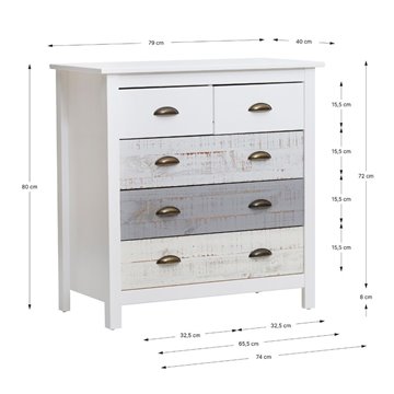 Romantica 79x40x80H Grau und Creme Massivholz Kommode - Natürliche Eleganz mit 5 Schubladen