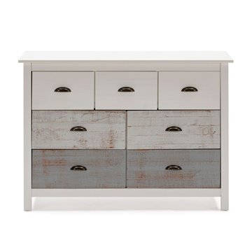 Romantica 110x40x80H Weiß und Grau Massivholz Kommode - Natürliche Eleganz mit 7 Schubladen