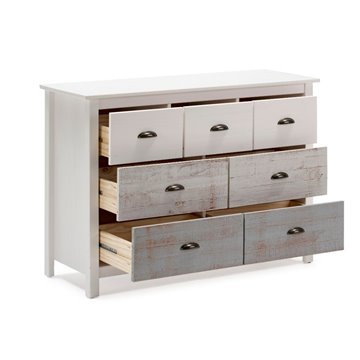 Romantica 110x40x80H Weiß und Grau Massivholz Kommode - Natürliche Eleganz mit 7 Schubladen
