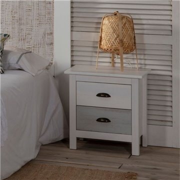 Romantica 46x35x49,5H Nachttisch aus Massivholz weiß und grau - Natural Elegance mit 2 Schubladen