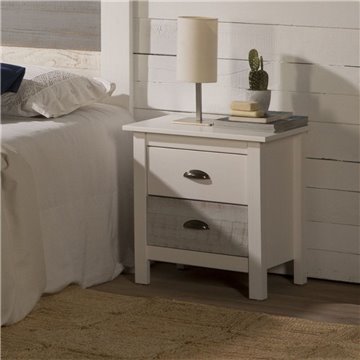 Romantica 46x35x49,5H Nachttisch aus Massivholz weiß und grau - Natural Elegance mit 2 Schubladen