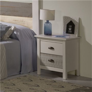 Romantica 46x35x49,5H Nachttisch aus Massivholz weiß und grau - Natural Elegance mit 2 Schubladen