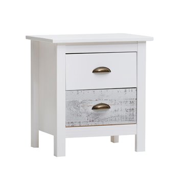 Romantica 46x35x49,5H Nachttisch aus Massivholz weiß und grau - Natural Elegance mit 2 Schubladen