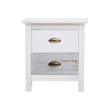 Romantica 46x35x49,5H Nachttisch aus Massivholz weiß und grau - Natural Elegance mit 2 Schubladen