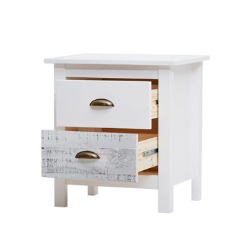 Romantica 46x35x49,5H Nachttisch aus Massivholz weiß und grau - Natural Elegance mit 2 Schubladen