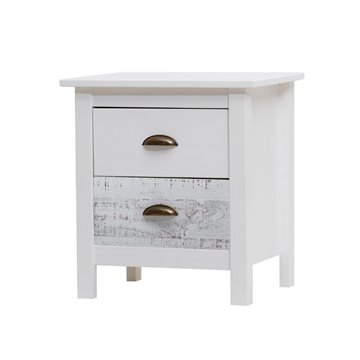 Romantica 46x35x49,5H Nachttisch aus Massivholz weiß und grau - Natural Elegance mit 2 Schubladen