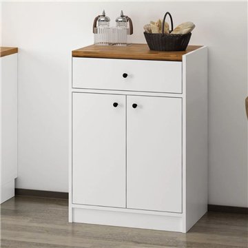 Mehrzweckschrank Viola mit 2 Türen und 1 Schublade 64x45x90H - Weiß mit dunkler Eichenplatte