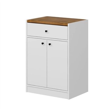 Mehrzweckschrank Viola mit 2 Türen und 1 Schublade 64x45x90H - Weiß mit dunkler Eichenplatte