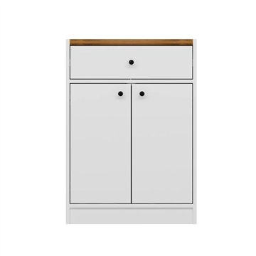 Mehrzweckschrank Viola mit 2 Türen und 1 Schublade 64x45x90H - Weiß mit dunkler Eichenplatte