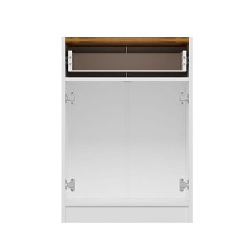 Mehrzweckschrank Viola mit 2 Türen und 1 Schublade 64x45x90H - Weiß mit dunkler Eichenplatte