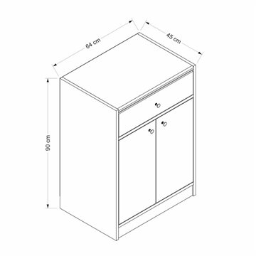 Mehrzweckschrank Viola mit 2 Türen und 1 Schublade 64x45x90H - Weiß mit dunkler Eichenplatte