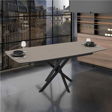 Ausziehtisch taubengraue Platte und schwarze Metallbeine Filis 145x90x76H