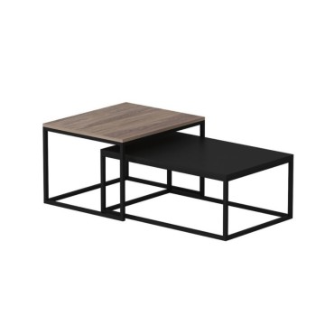 Leka Couchtisch-Set schwarz und Walnuss Metallrahmen