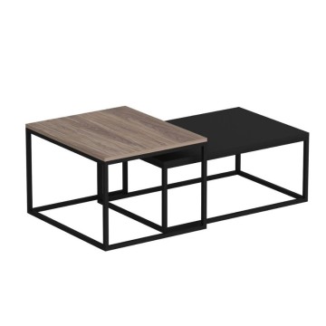 Leka Couchtisch-Set schwarz und Walnuss Metallrahmen