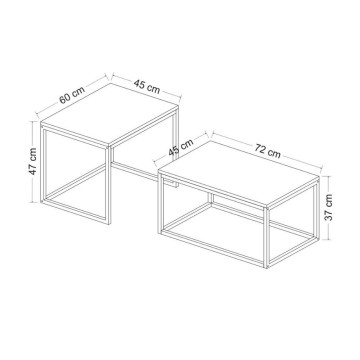 Leka Couchtisch-Set schwarz und Walnuss Metallrahmen