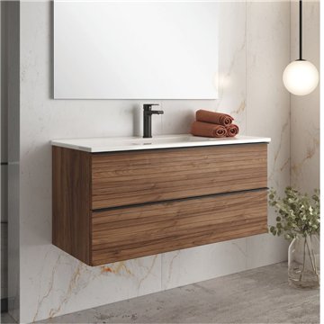 Senda wandhängender Badezimmerschrank in Nussbaum mit 2 Schubladen 100x45.5x48H