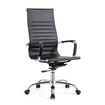 Schwarzer PVC-Bürosessel mit verchromtem Fuß CR552H - Eleganz und dynamischer Komfort für Führungskräfte