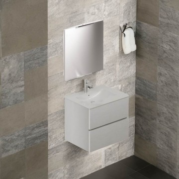 Badezimmerschrank 81 cm weiß Esche mit Waschbecken und Spiegel - Corus