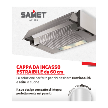 Einbaudunstabzugshaube 60 cm ausziehbar Aluminium - Samet | Toscohome