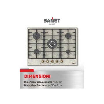 Eingebautes 5-Flammen-Hafer-Kochfeld 70 cm - Samet Menelao