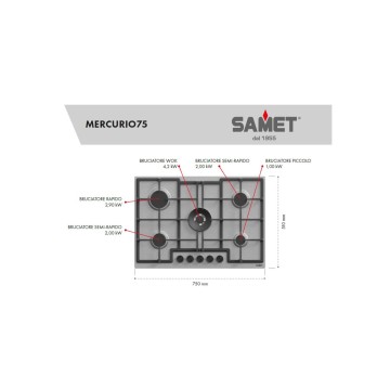 5-Flammen-Edelstahl-Kochfeld 75 cm - Samet Mercurio