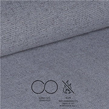 Vika Stuhl in grauem Stoff mit geometrischem Muster und schwarzen Füßen - Eleganz und Komfort