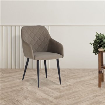 Rarra Stuhl in taubengrauem Stoff mit geometrischer Rückenlehne und schwarzen Beinen - Komfort für moderne Umgebungen