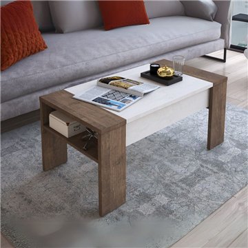 Tinus Beistelltisch mit anhebbarer Platte in Eastwood Nussbaum und Spachteloptik