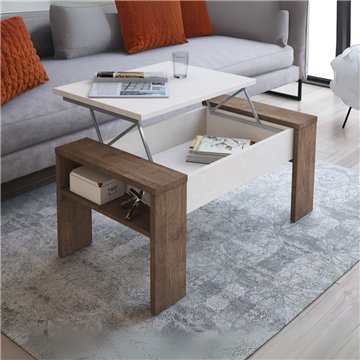 Tinus Beistelltisch mit anhebbarer Platte in Eastwood Nussbaum und Spachteloptik