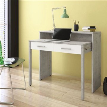 Scrivia Konsolentisch in Beton und Weiß mit ausziehbarer Platte - Funktionelles und platzsparendes Design
