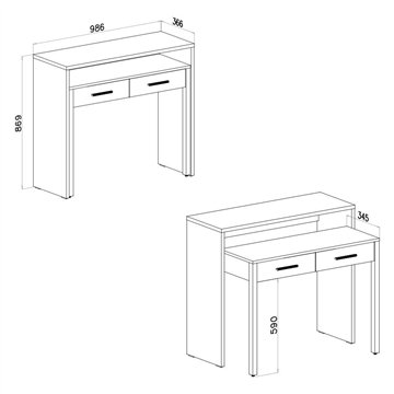 Scrivia Konsolentisch in Beton und Weiß mit ausziehbarer Platte - Funktionelles und platzsparendes Design