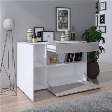 Astra Zement und weißes Sideboard mit 2 Schubladen und offenem Fach 130x41.2x82H
