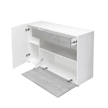 Astra Zement und weißes Sideboard mit 2 Schubladen und offenem Fach 130x41.2x82H