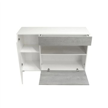 Astra Zement und weißes Sideboard mit 2 Schubladen und offenem Fach 130x41.2x82H