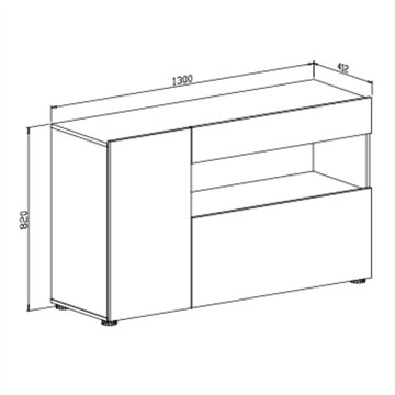 Astra Zement und weißes Sideboard mit 2 Schubladen und offenem Fach 130x41.2x82H