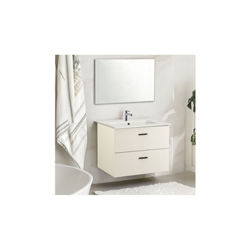 Wandbadezimmerschrank 80 cm mit Waschbecken und Spiegel in Weiß - Lario