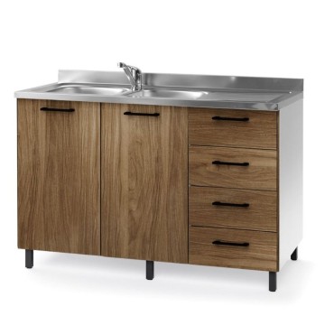 Unterschrank Nussbaum 120 cm mit rechter Spüle und Schubladen
