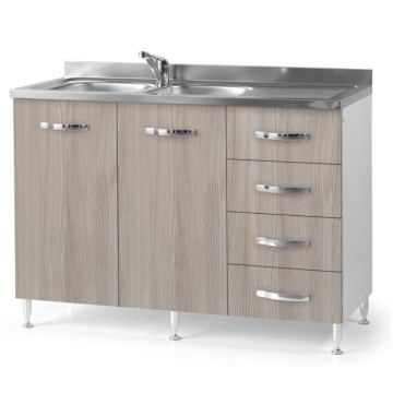 Unterschrank 120 cm mit Spülbecken und Schubladen Farbe Ulme