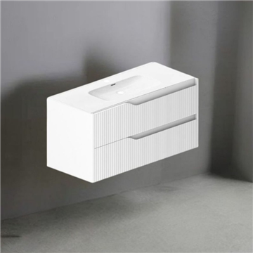 Soho mattweißer wandmontierter Badezimmerschrank mit Schubladen in Rillenoptik 100x45x50H