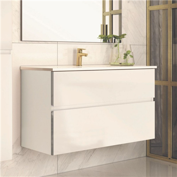 Hängeschrank weiß lackiert Londres Badezimmerschrank 2 Schubladen 100x45x59H