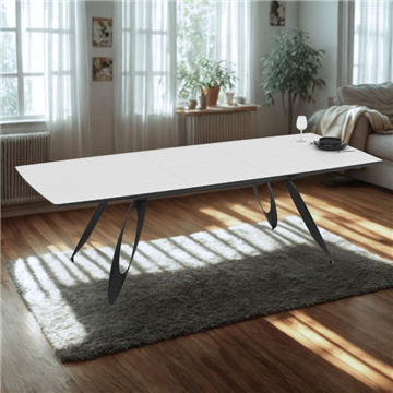 MERKUR TISCH MIT WEISSER ESCHENPLATTE UND SCHWARZEN BEINEN 190+60 CM