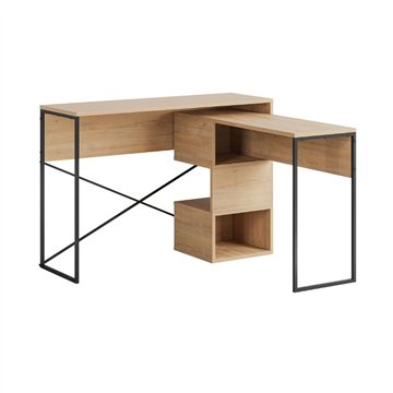 Platzsparender, erweiterbarer Schreibtisch Badau Eiche mit schwarzem Metallgestell - Funktionalität und Stil